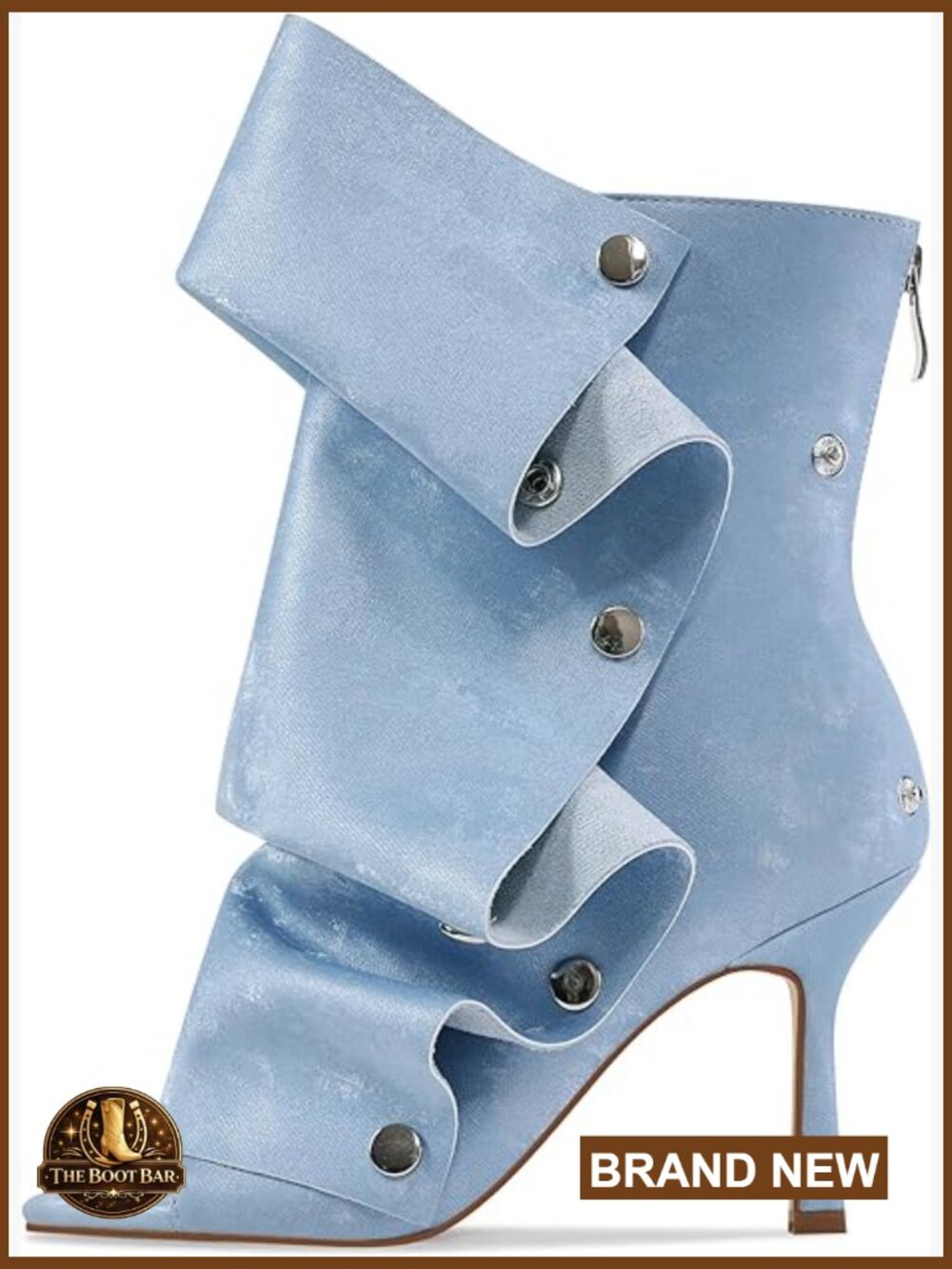 Open Toe Slouchy Stiletto Heel Ankle Booties with Zip & Snap Panels